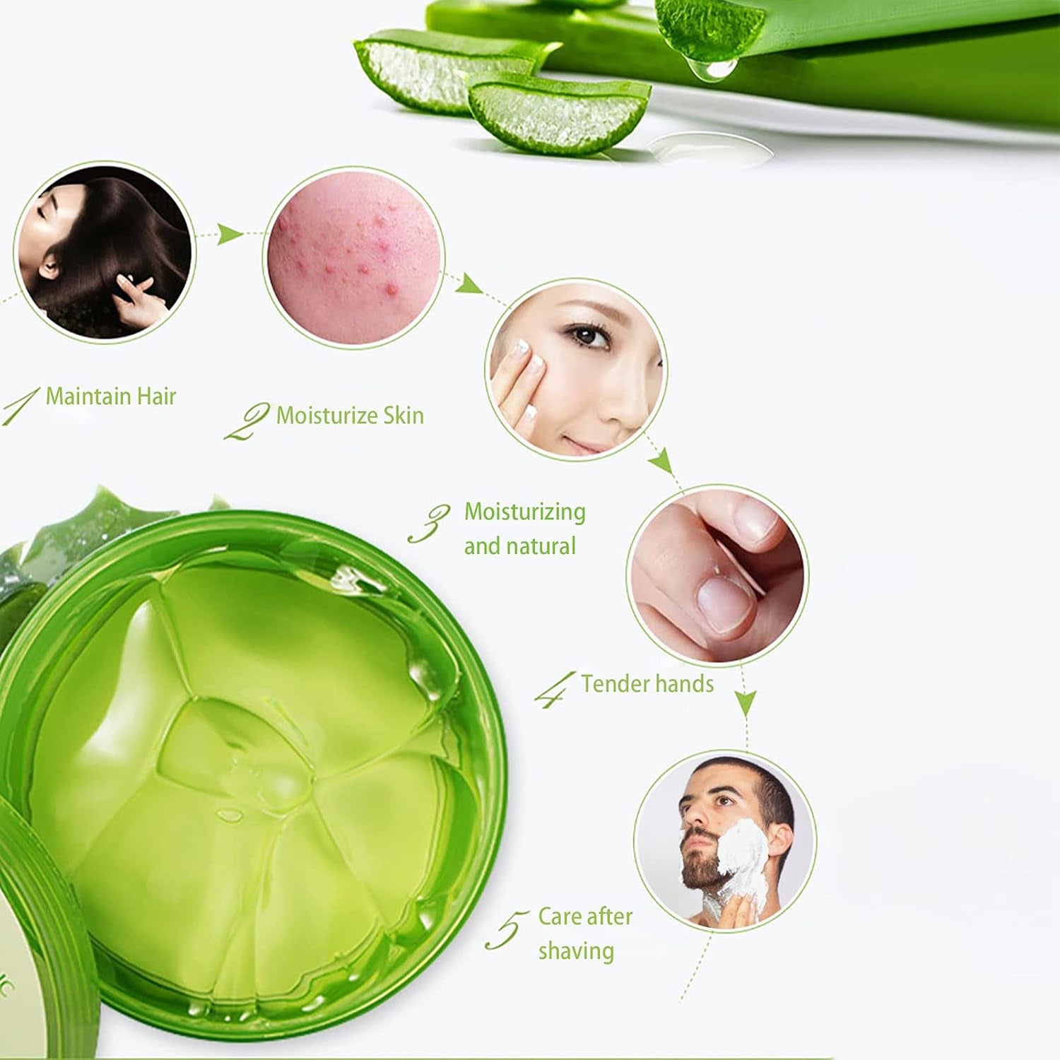 300X2 ML Gel D'Aloe Vera Naturel -Crème Hydratante Bio, Apaisante Et Hydratante, Réparatrice Coups De Soleil Et Cicatrices, Soin Visage Corps Cheveux